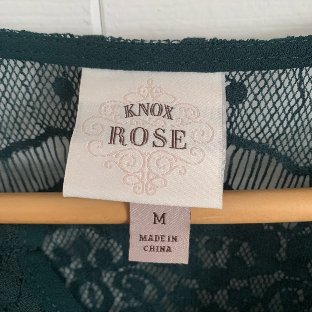 Knox Rose Green Long Sleeve Lace Blouse Size Medium - Picture 2 of 8